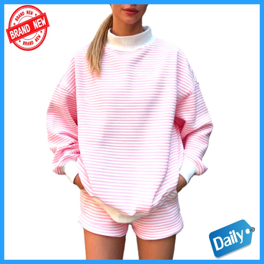 Oversized Mock Neck Sweatshirt And Shorts Lounge Set Polyester Y2k